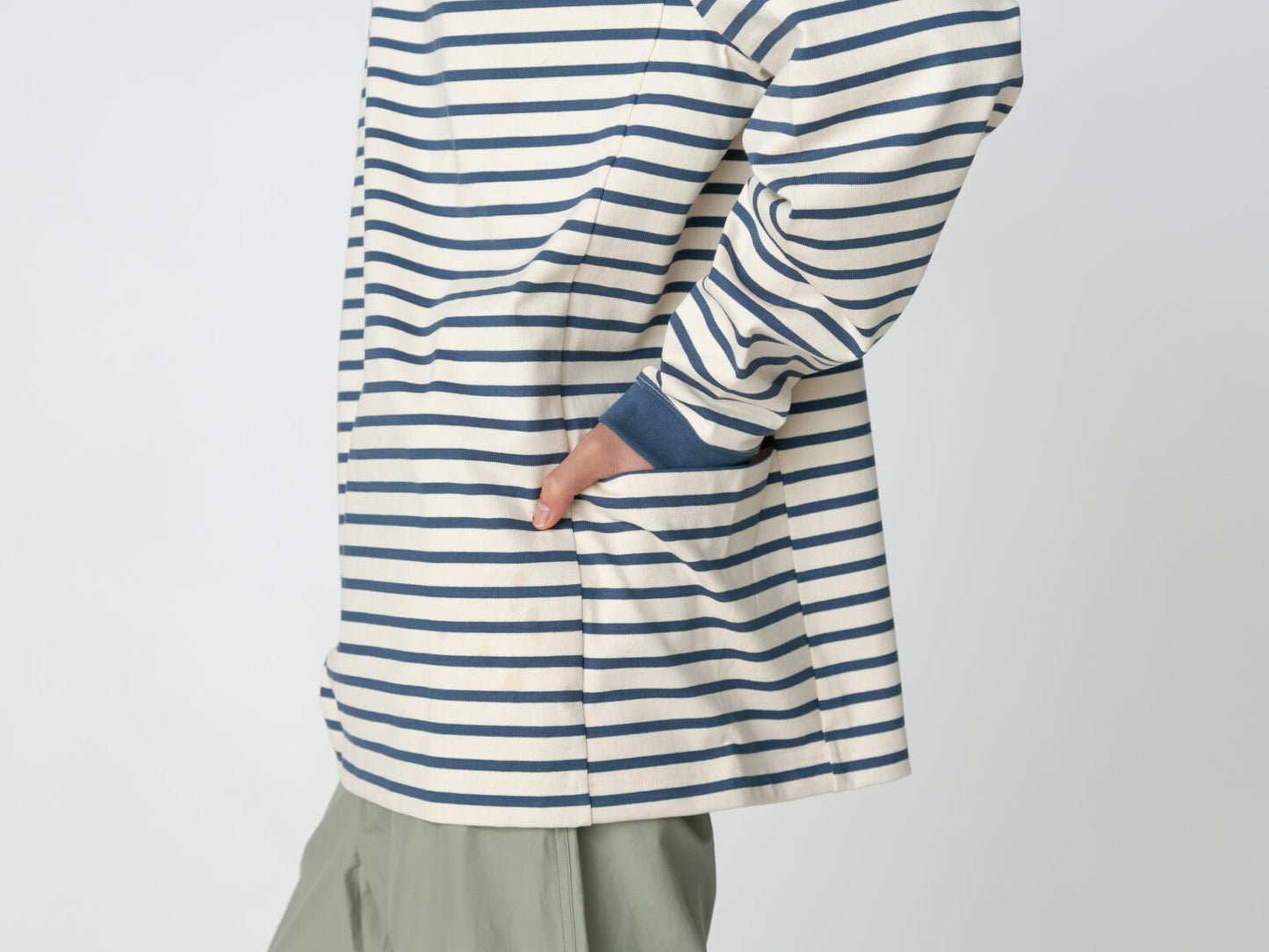 SNOWPEAK RECYCLED HEAVY COTTON LS BORDER T-SHIRT - GREEN