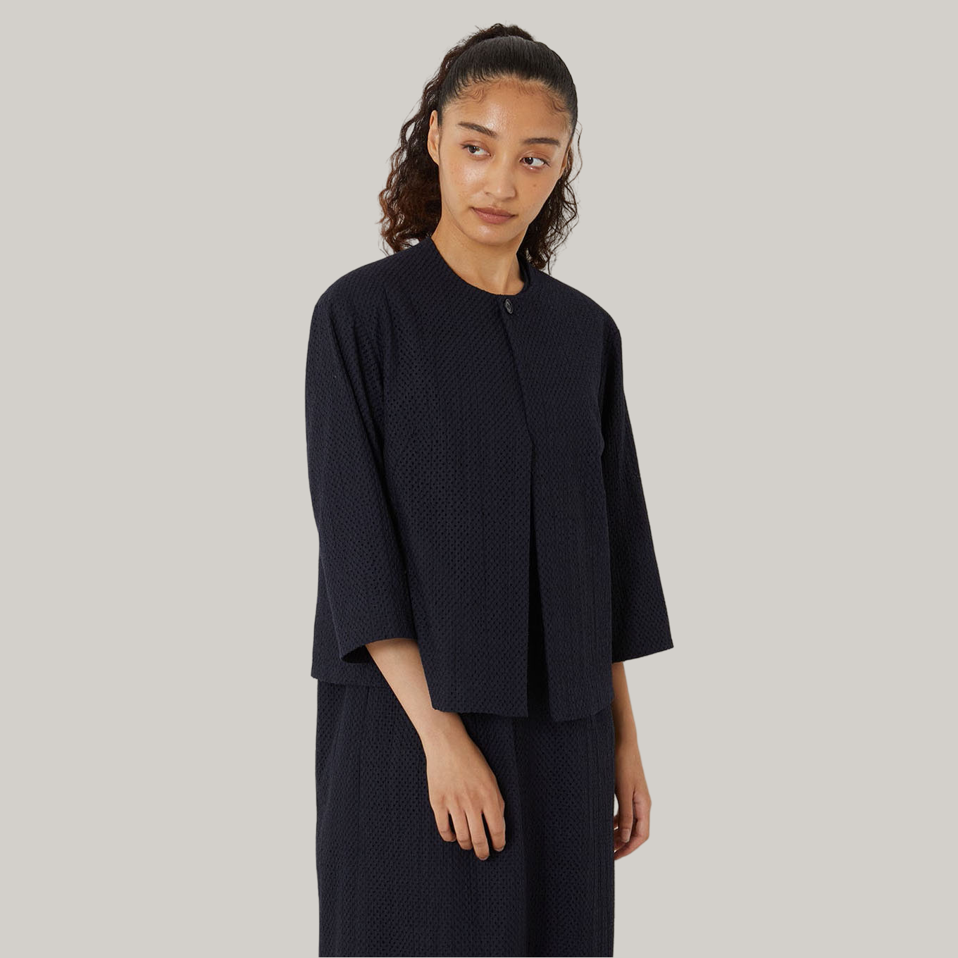 BLUE BLUE JAPAN WOMEN'S WOVEN LACE 1B JACKET - DARK NAVY