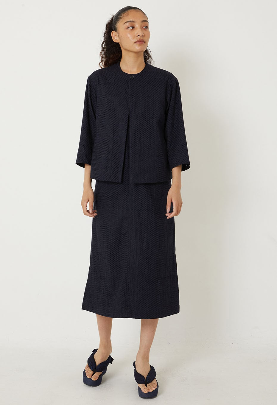 BLUE BLUE JAPAN WOMEN'S WOVEN LACE 1B JACKET - DARK NAVY