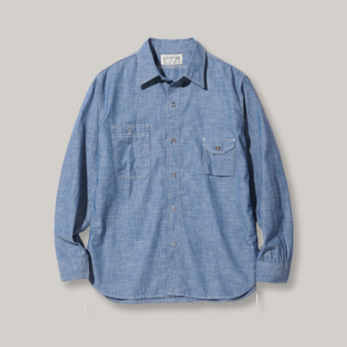 SUGAR CANE 'FICTION ROMANCE' 4.3oz SLUB CHAMBRAY L/S WORK SHIRT