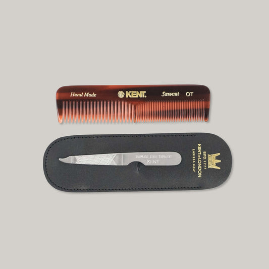 KENT COMB & FILE WITH LEATHER CASE