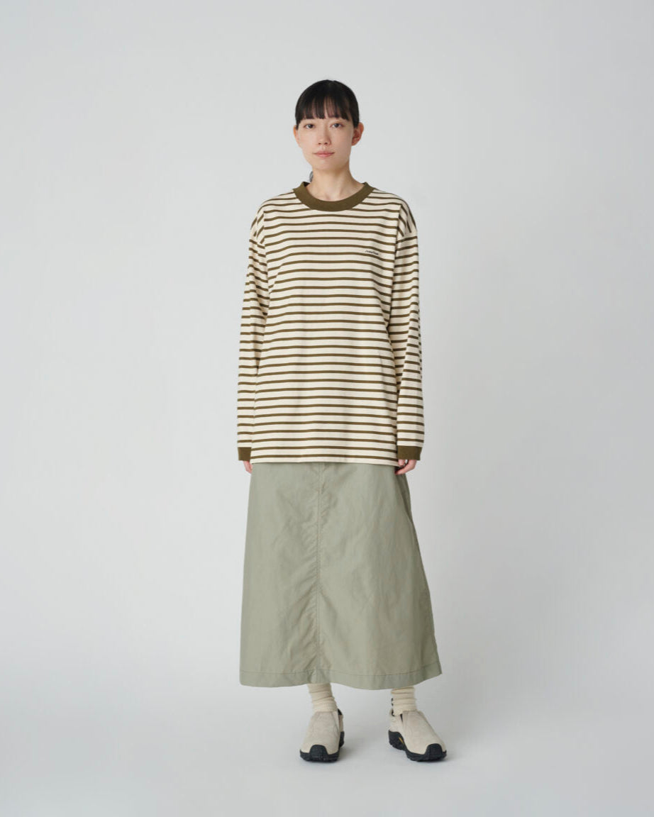 SNOWPEAK RECYCLED HEAVY COTTON LS BORDER T-SHIRT - GREEN