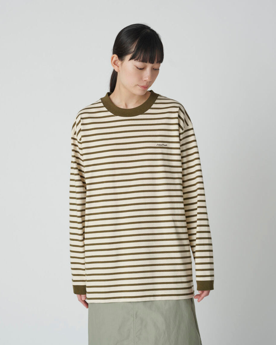SNOWPEAK RECYCLED HEAVY COTTON LS BORDER T-SHIRT - GREEN