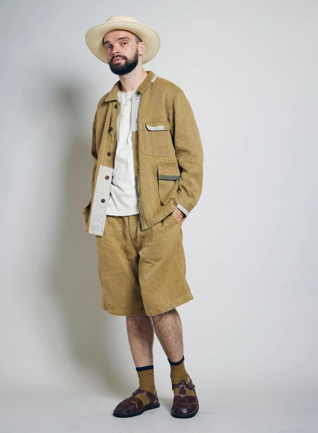 NIGEL CABOURN MAINLINE DESERT SHORT HEMP DENIM - KHAKI