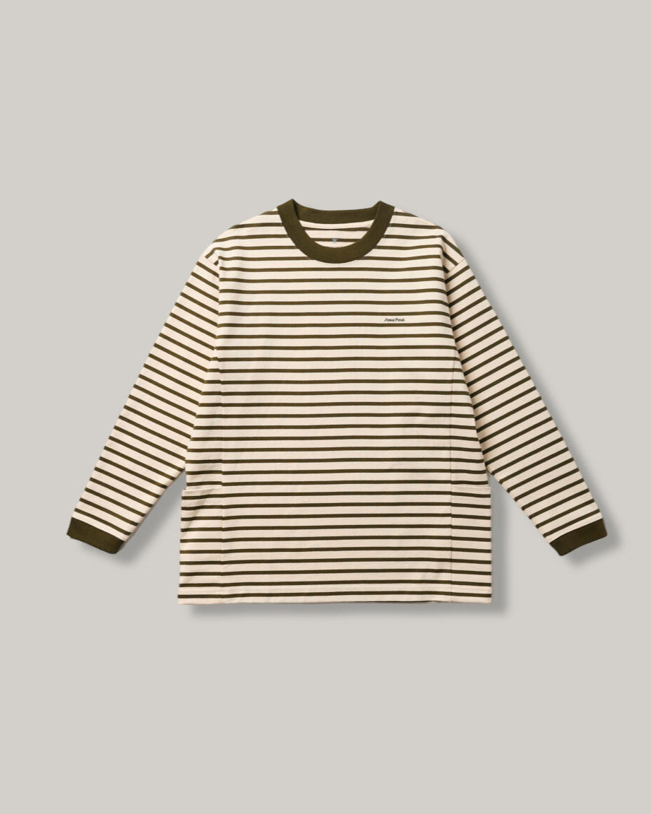 SNOWPEAK RECYCLED HEAVY COTTON LS BORDER T-SHIRT - GREEN