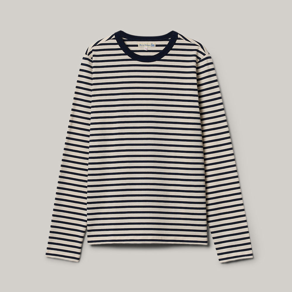 MERZ B. SCHWANEN 2M18 LONG SLEEVE STRIPE TEE - CHARCOAL/NATURAL