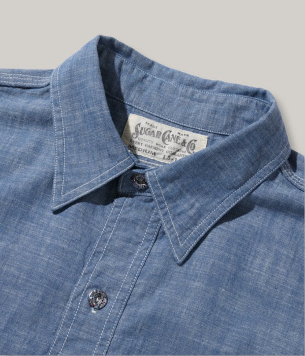 SUGAR CANE 'FICTION ROMANCE' 4.3oz SLUB CHAMBRAY L/S WORK SHIRT