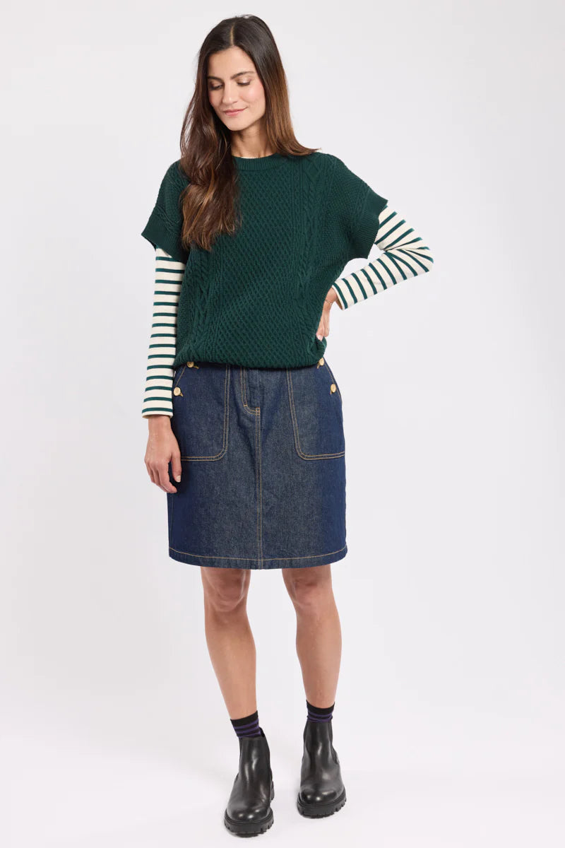 ARMOR LUX LADIES SLEEVELESS CABLE-KNIT JUMPER - DARK SEA