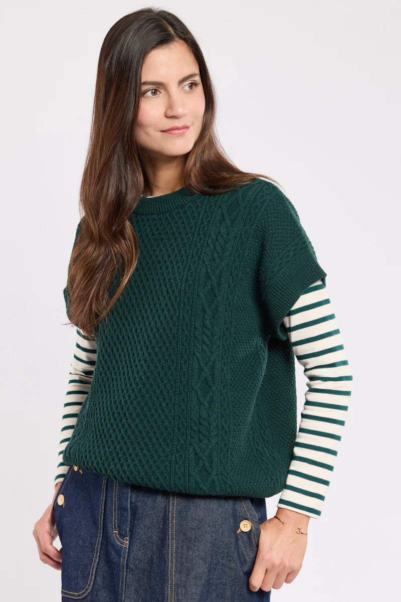 ARMOR LUX LADIES SLEEVELESS CABLE-KNIT JUMPER - DARK SEA
