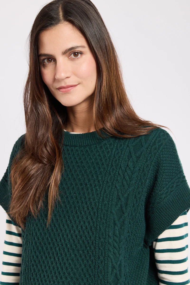 ARMOR LUX LADIES SLEEVELESS CABLE-KNIT JUMPER - DARK SEA