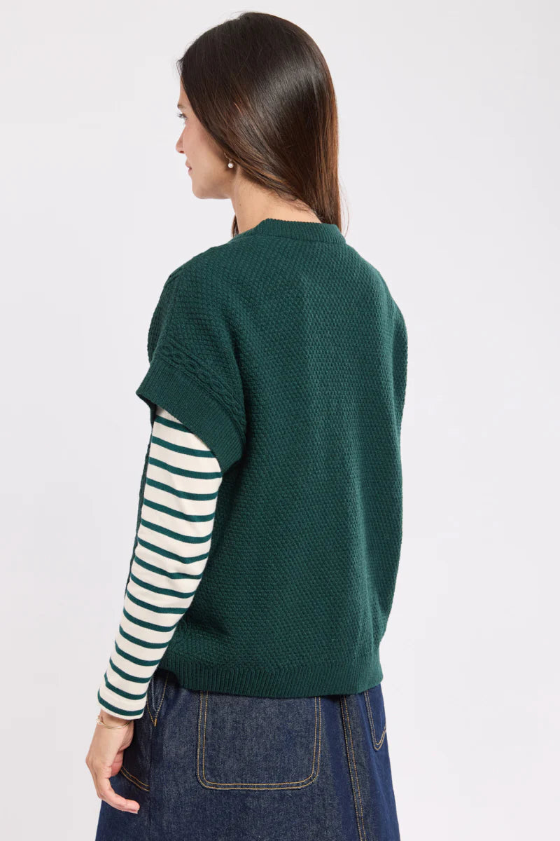 ARMOR LUX LADIES SLEEVELESS CABLE-KNIT JUMPER - DARK SEA