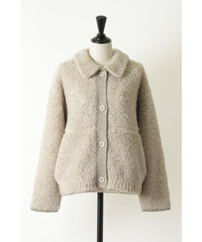 BATONER SHETLAND BOA POLO CARDIGAN - NAVY