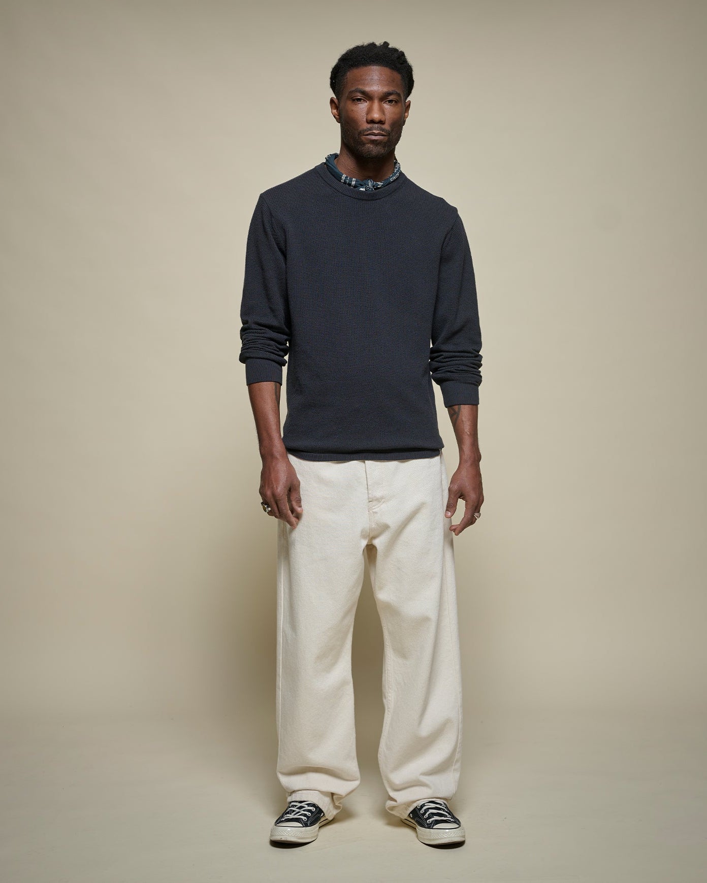 MERZ B. SCHWANEN LIGHTWEIGHT WAFFLE KNIT SWEATER - CHARCOAL