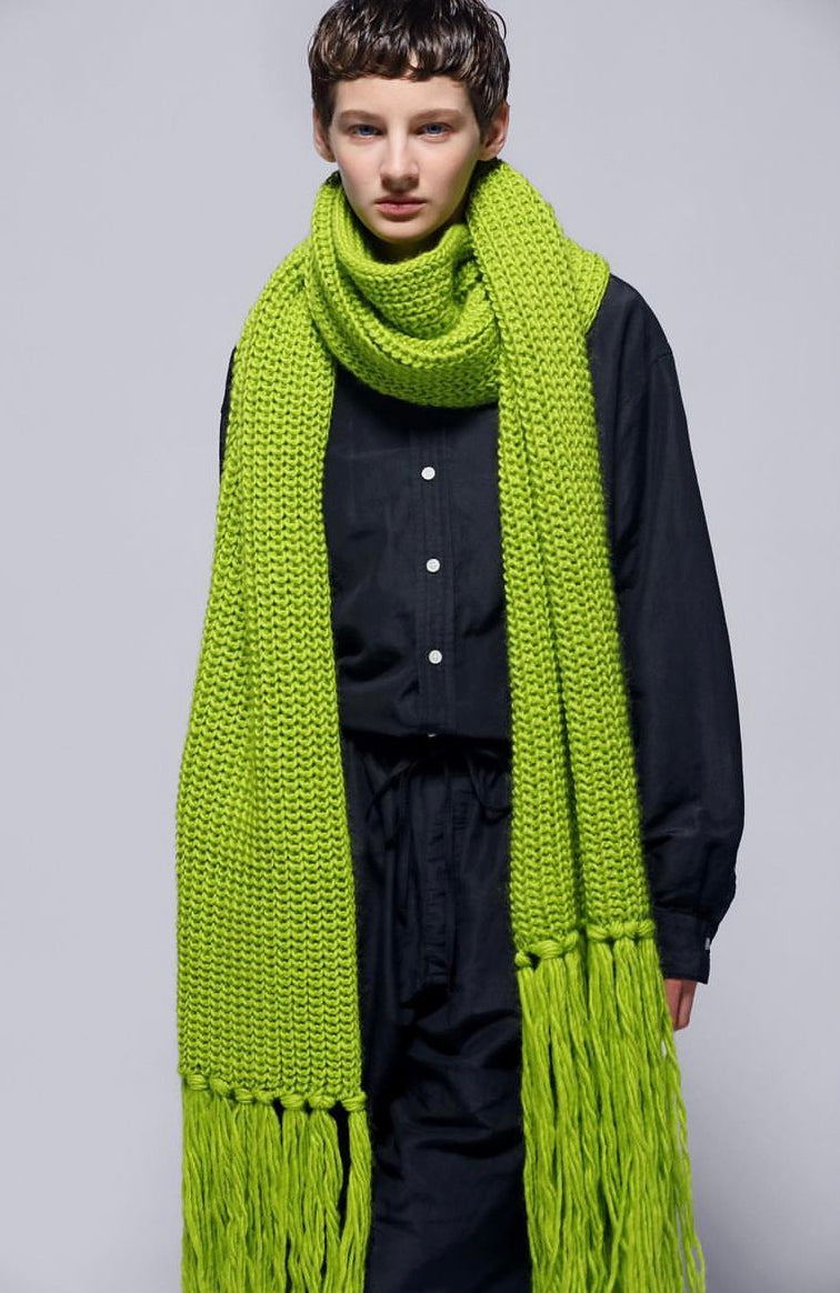 LENO CHUNKY KNIT SCARF - GREEN
