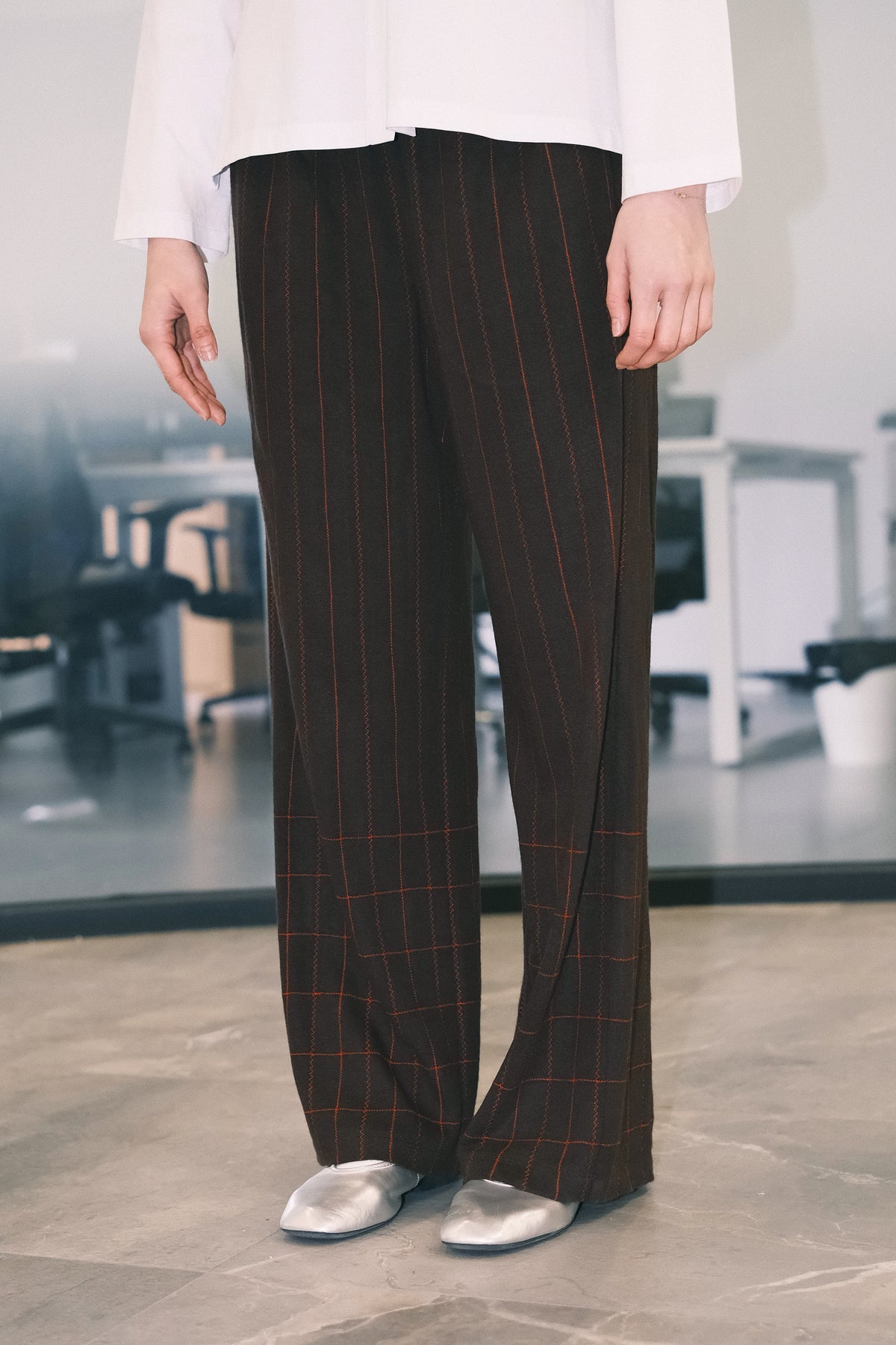 WORK WORKS WOMEN'S ZIGZAG EMBROIDERY JERSEY PANTS - BROWN/ ORANGE