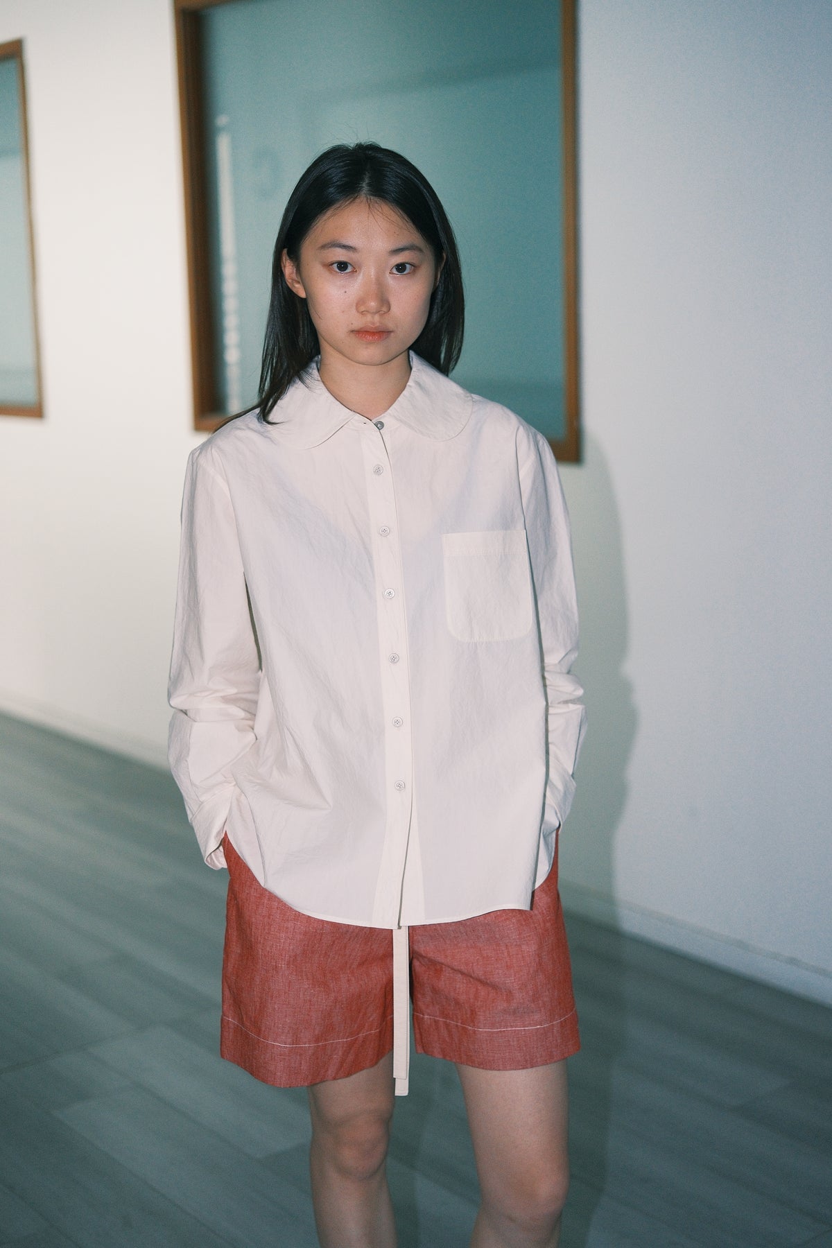 WORK WORKS WOMEN'S ROUND COLLAR SHIRT - CREAM