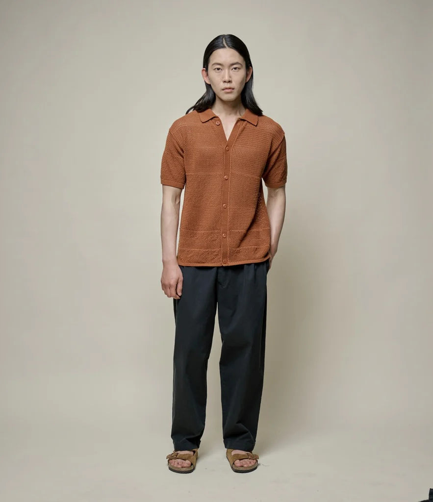 MERZ B. SCHWANEN CROCHET KNIT SHIRT - CARAMEL