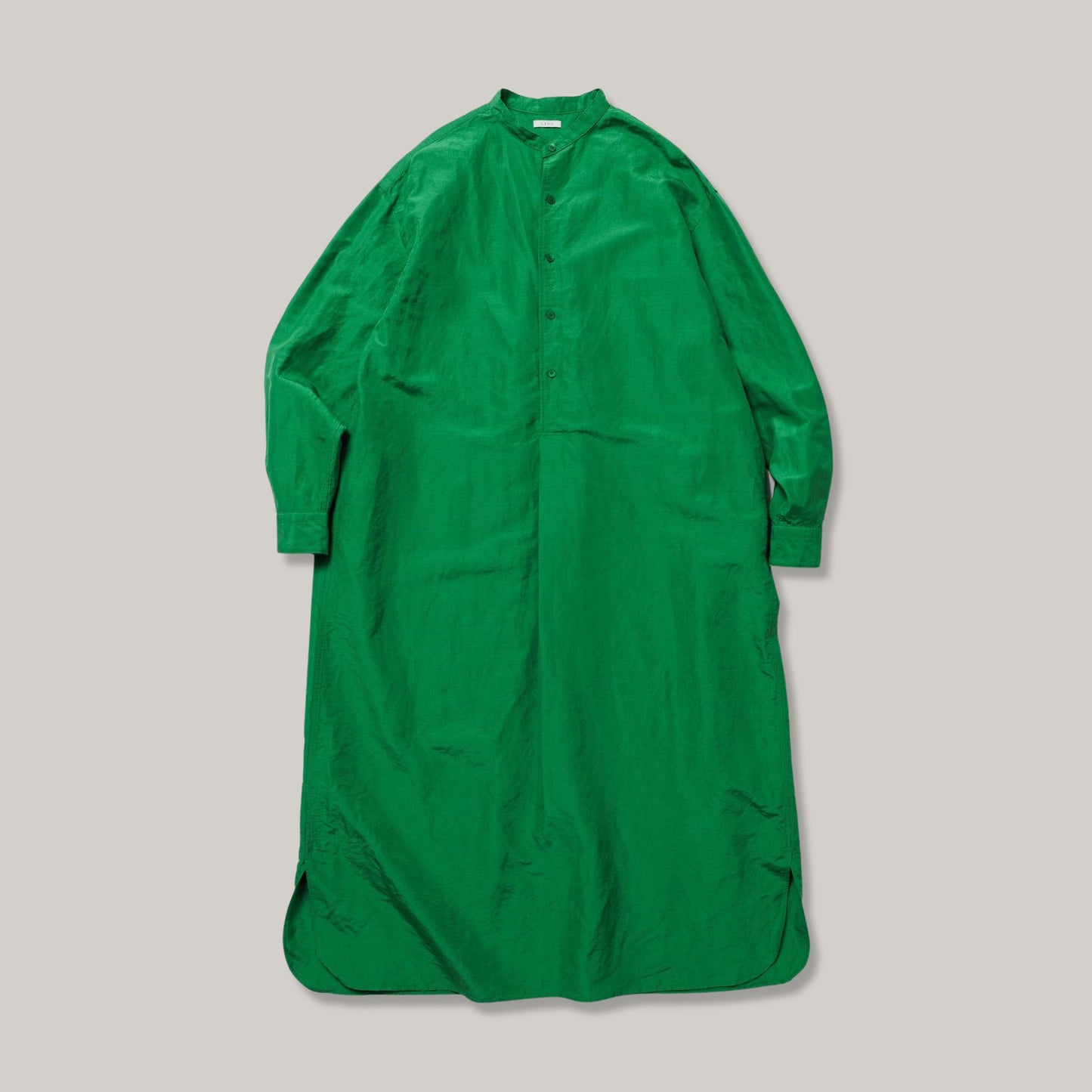 LENO BAND COLLAR PULLOVER DRESS - GREEN
