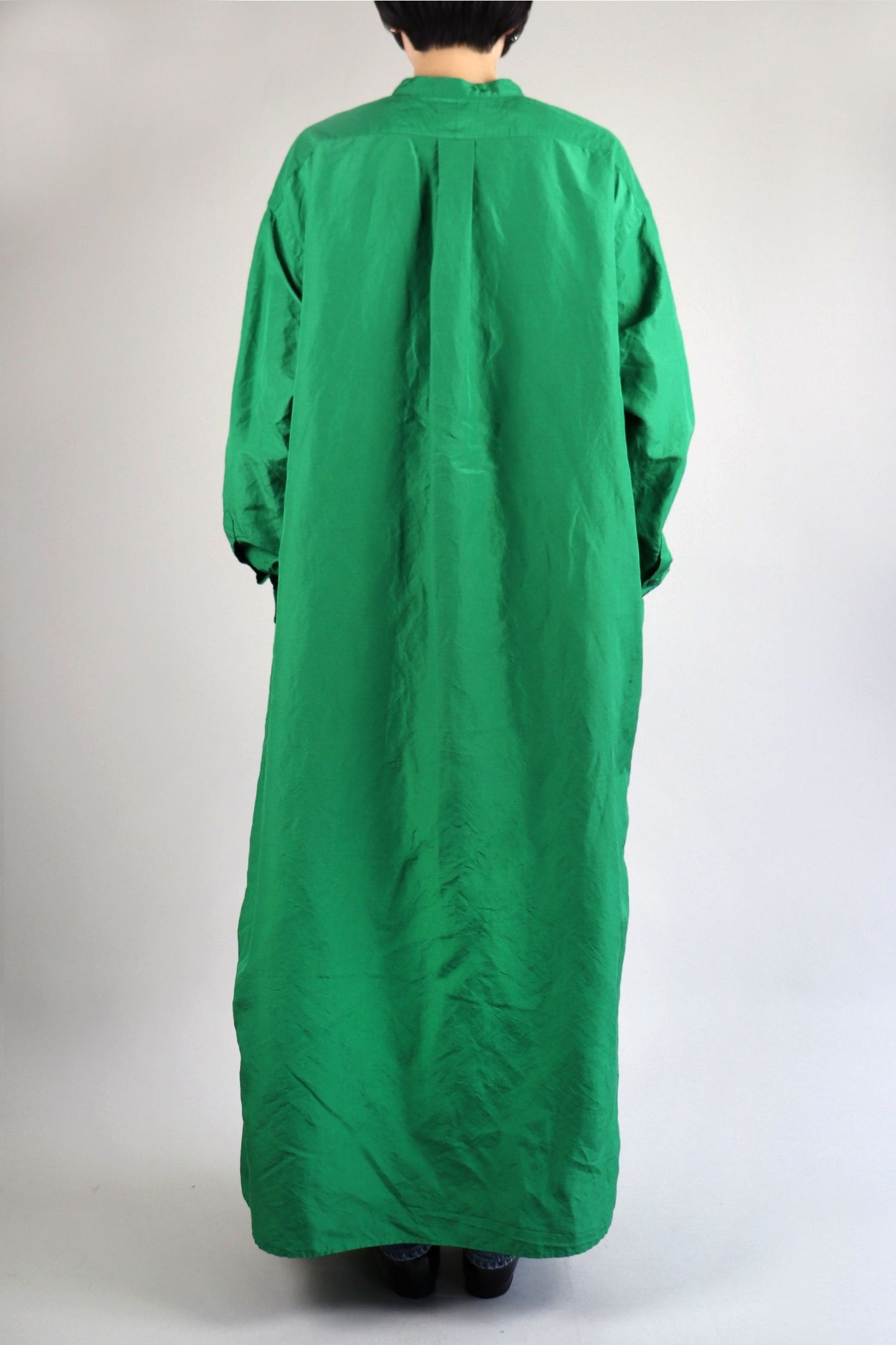 LENO BAND COLLAR PULLOVER DRESS - GREEN