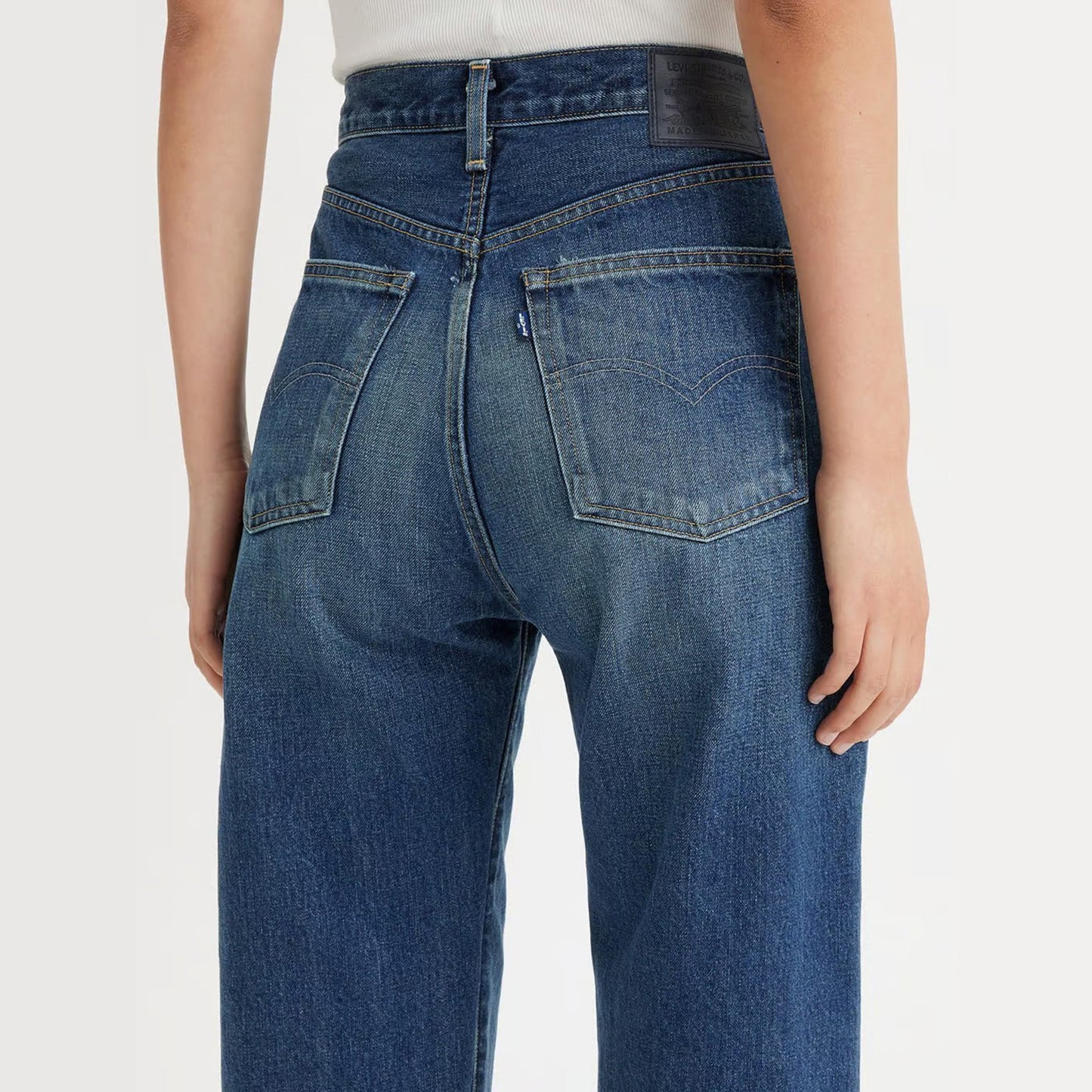 LEVI'S 'MADE IN JAPAN' BARREL JEANS - SENGAI MEDIUM WORN IN