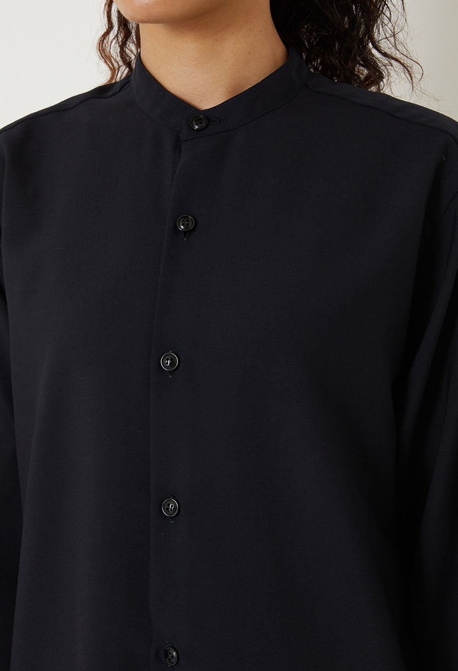 BLUE BLUE JAPAN WOMENS MEBUKI EMBROIDERY STAND UP COLLAR DRESS - DARK NAVY