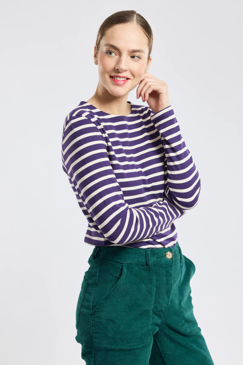 ARMOR LUX LADIES HERITAGE BRETON SHIRT L/S - MELANZANA/ NATURE
