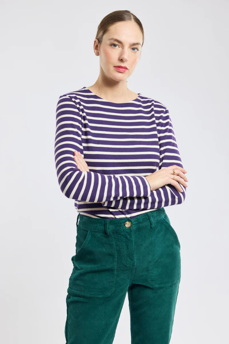 ARMOR LUX LADIES HERITAGE BRETON SHIRT L/S - MELANZANA/ NATURE