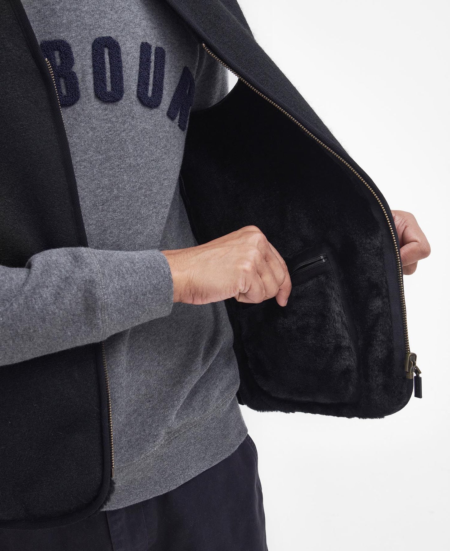 BARBOUR WARM PILE ZIP JACKET LINER - BLACK