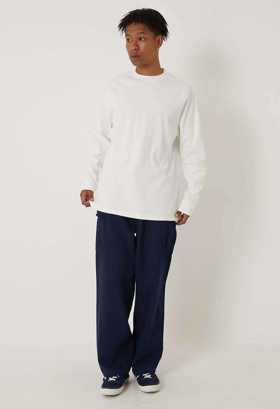 BLUE BLUE JAPAN MOD SLUB COTTON CREWNECK LS TEE  - NATURAL