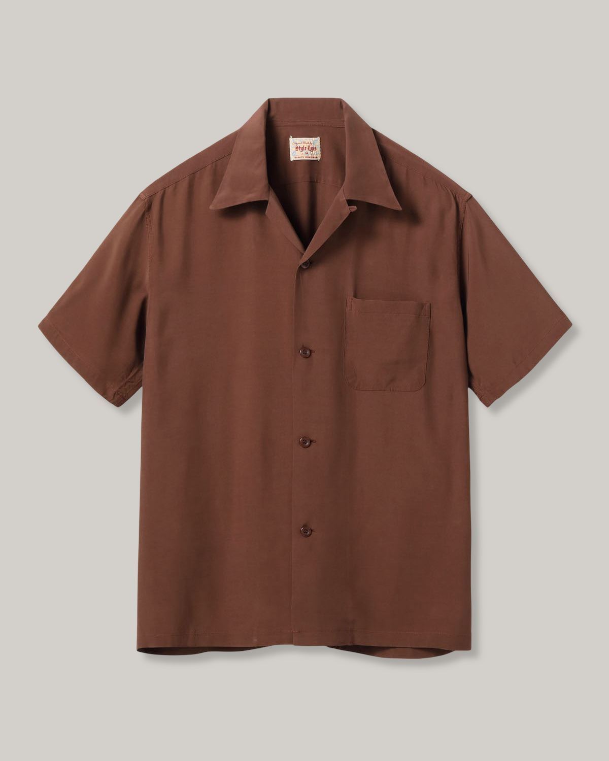 STYLE EYES - PLAIN RAYON BOWLING SHIRT - BROWN