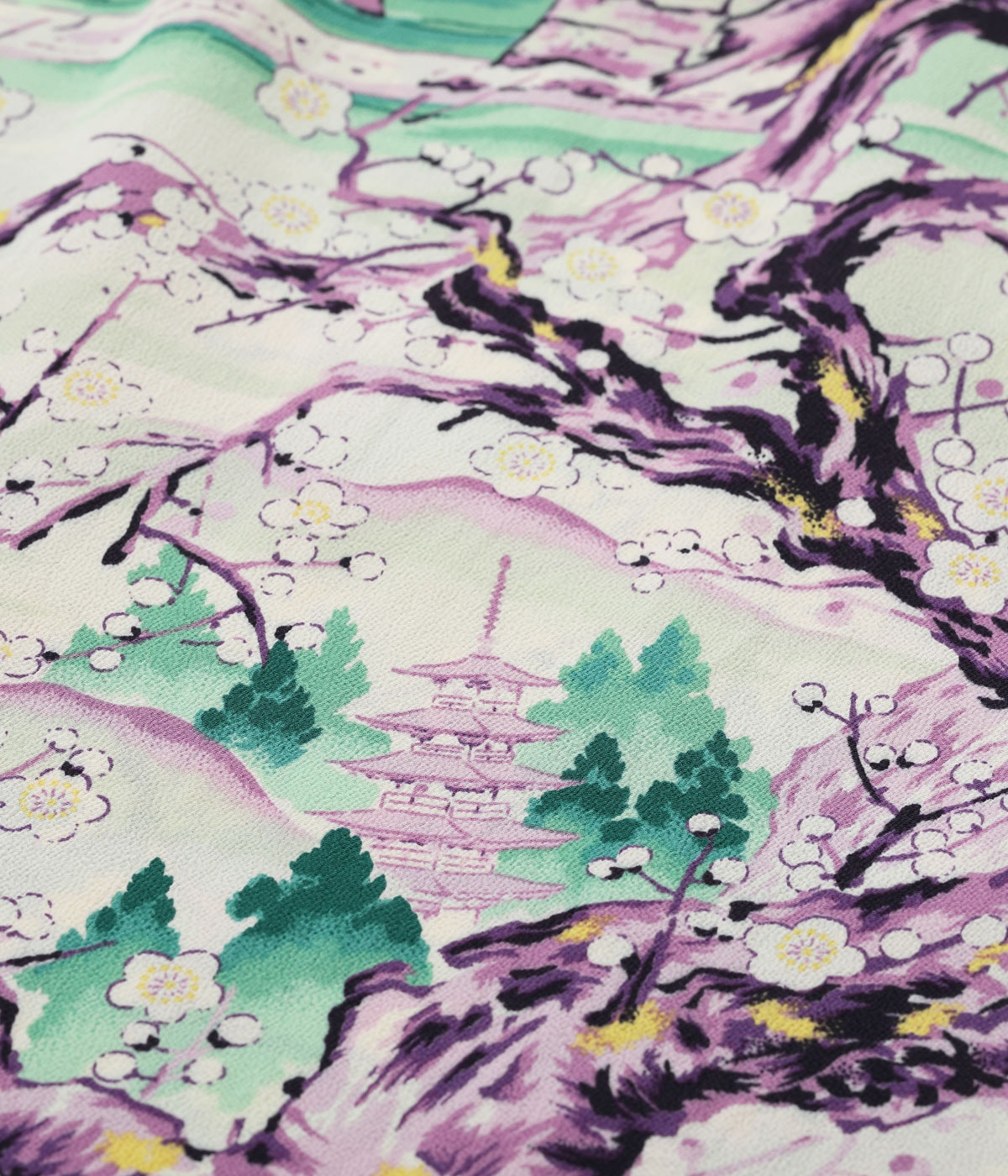 SUN SURF RAYON HAWAIIAN SHIRT “SCENERY OF JAPAN" - GREEN