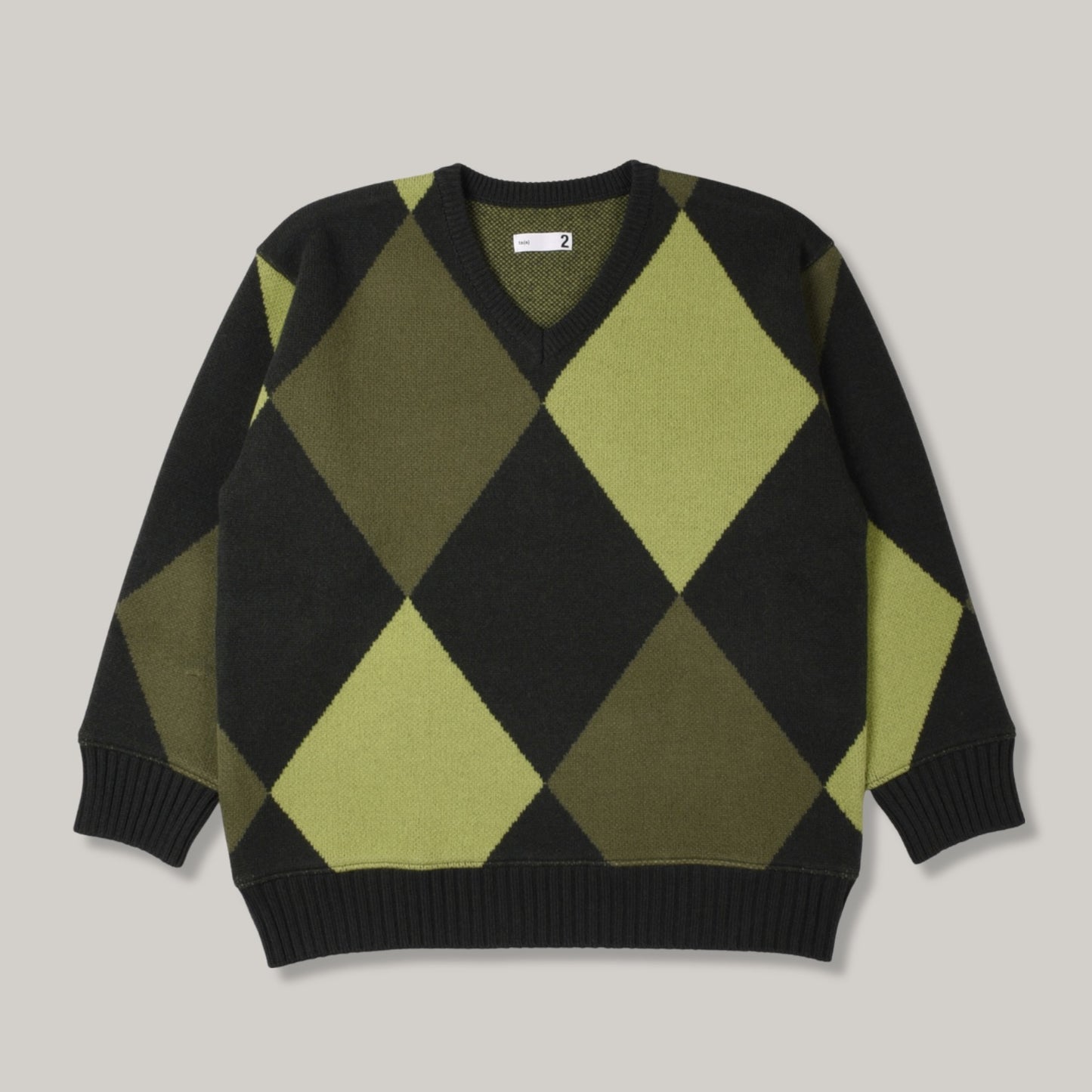 TS(S) ARGYLE JACQUARD V-NECK KNIT SWEATER - GREEN