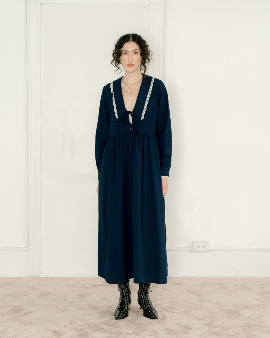A BRONZE AGE WOOLF DRESS - NAVY DIMPLE