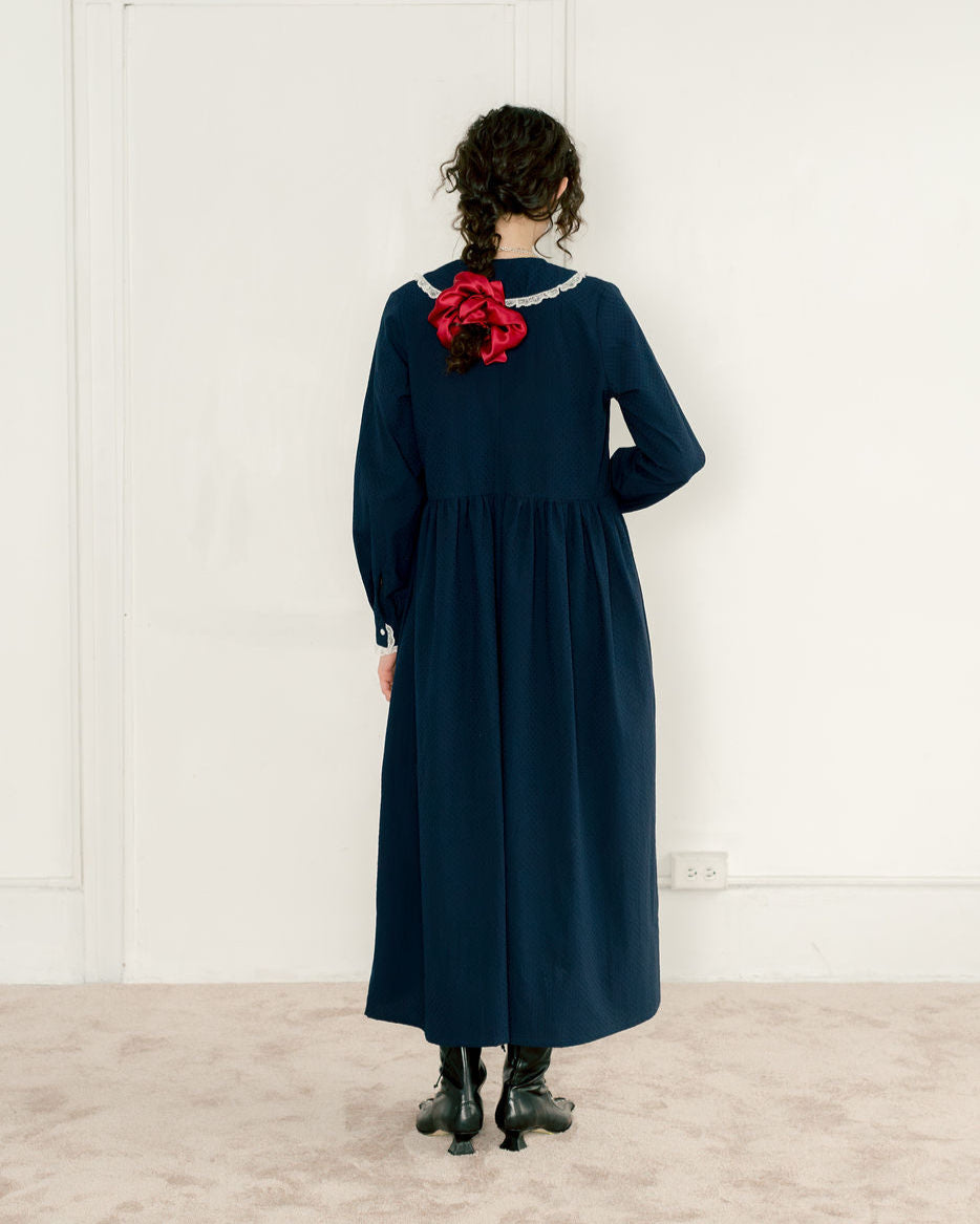 A BRONZE AGE WOOLF DRESS - NAVY DIMPLE