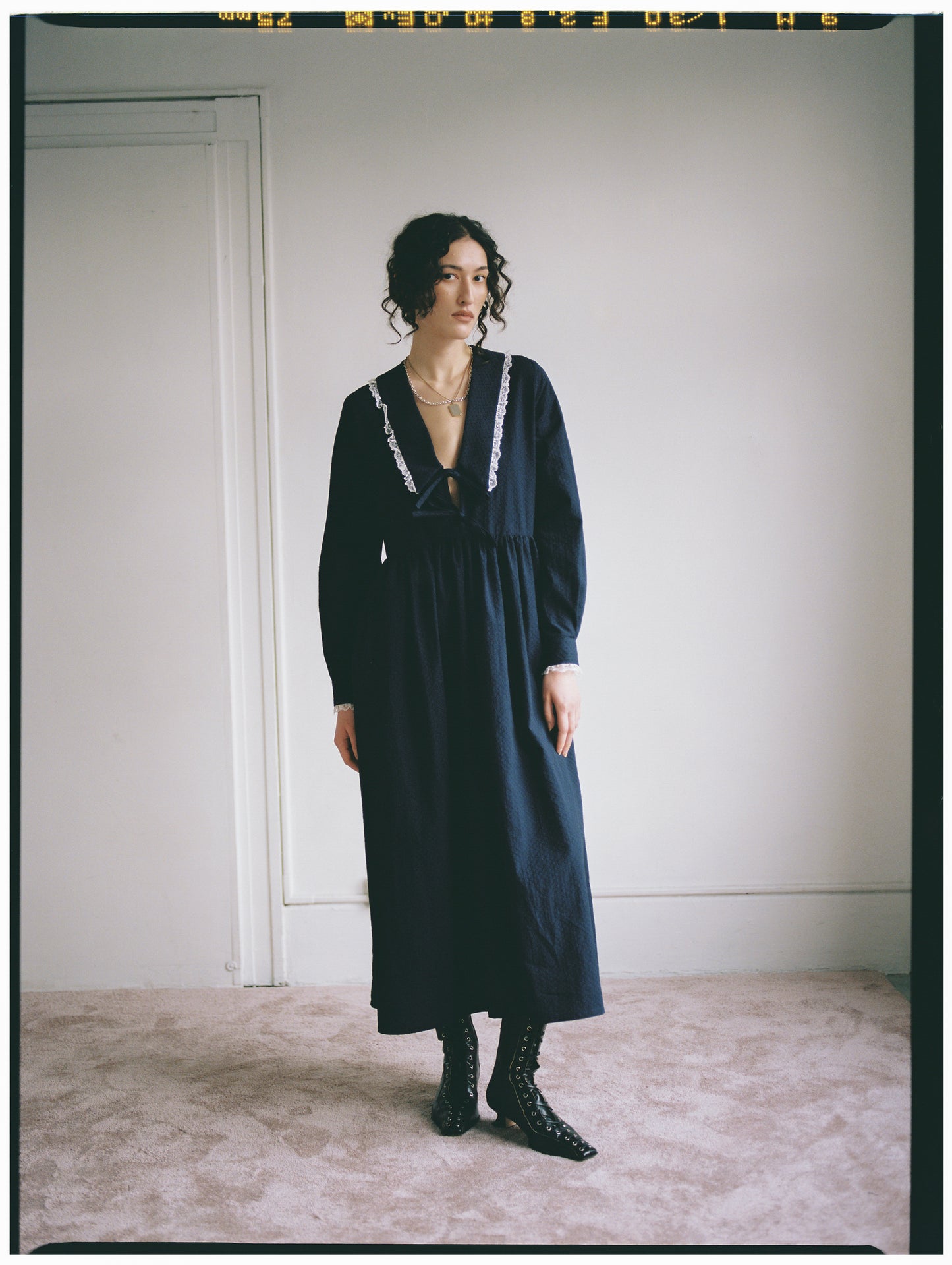A BRONZE AGE WOOLF DRESS - NAVY DIMPLE