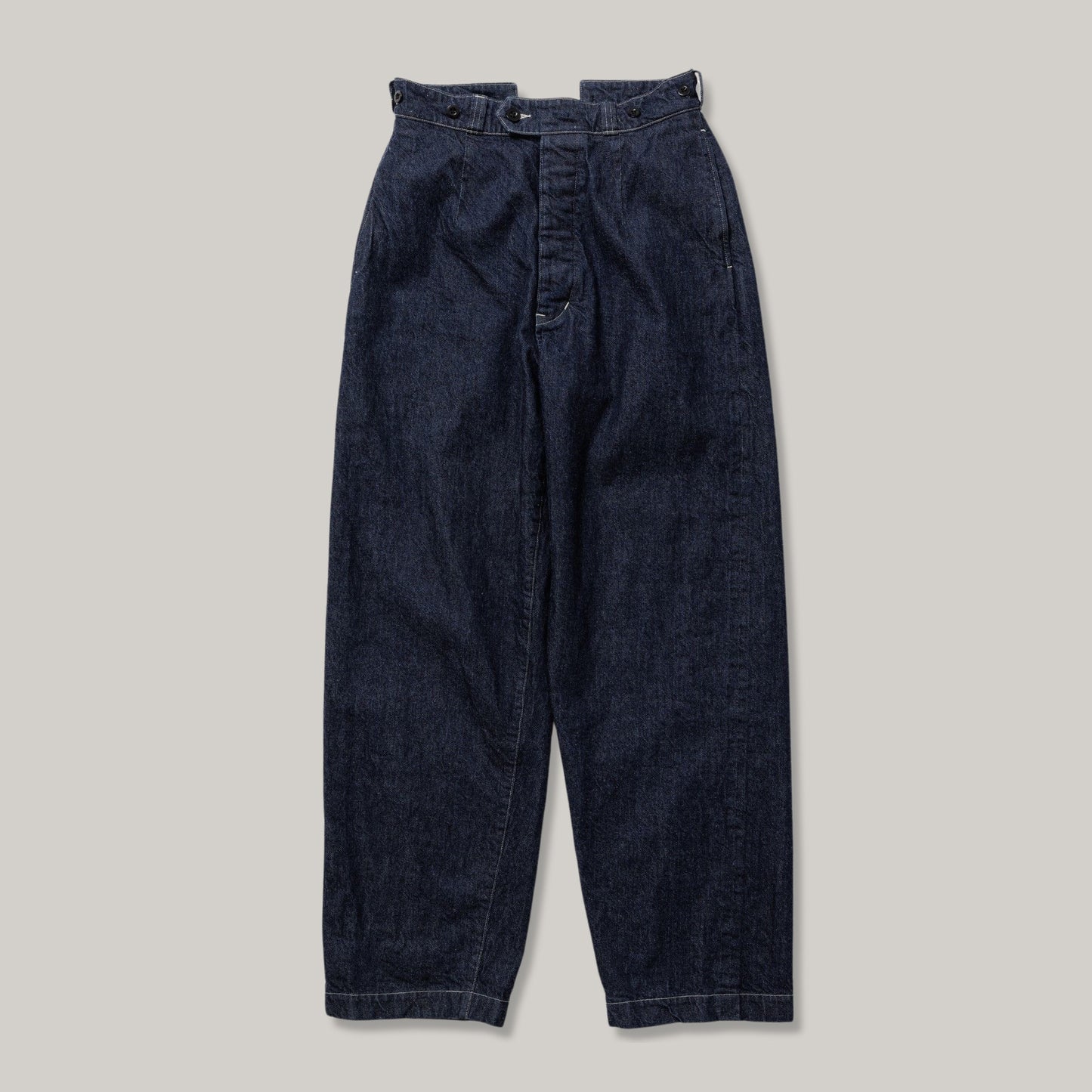 LENO BUCKLE BACK TROUSERS - INDIGO
