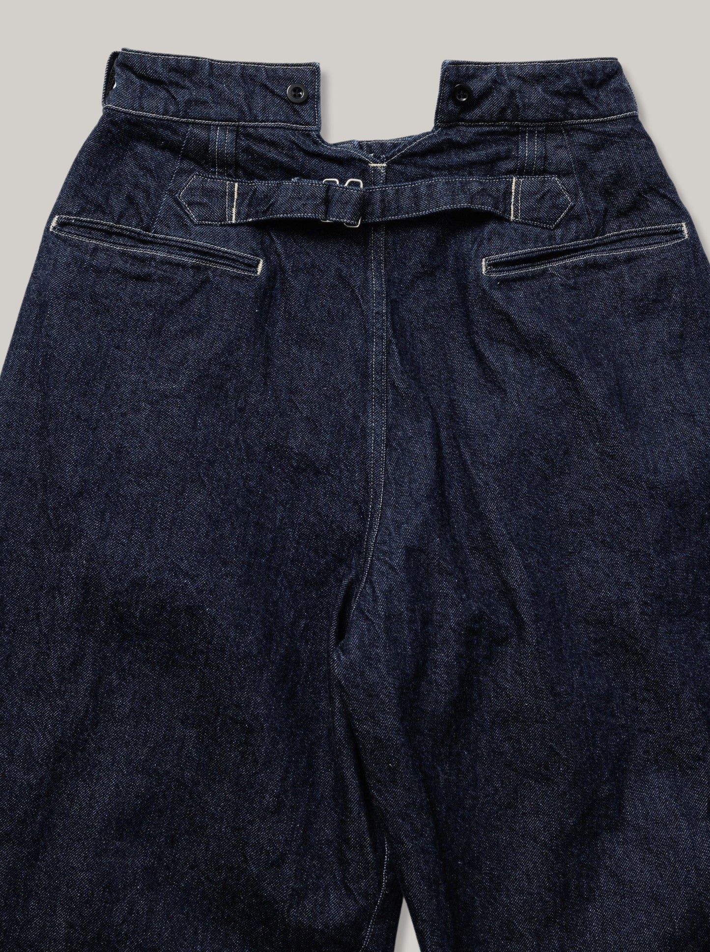 LENO BUCKLE BACK TROUSERS - INDIGO