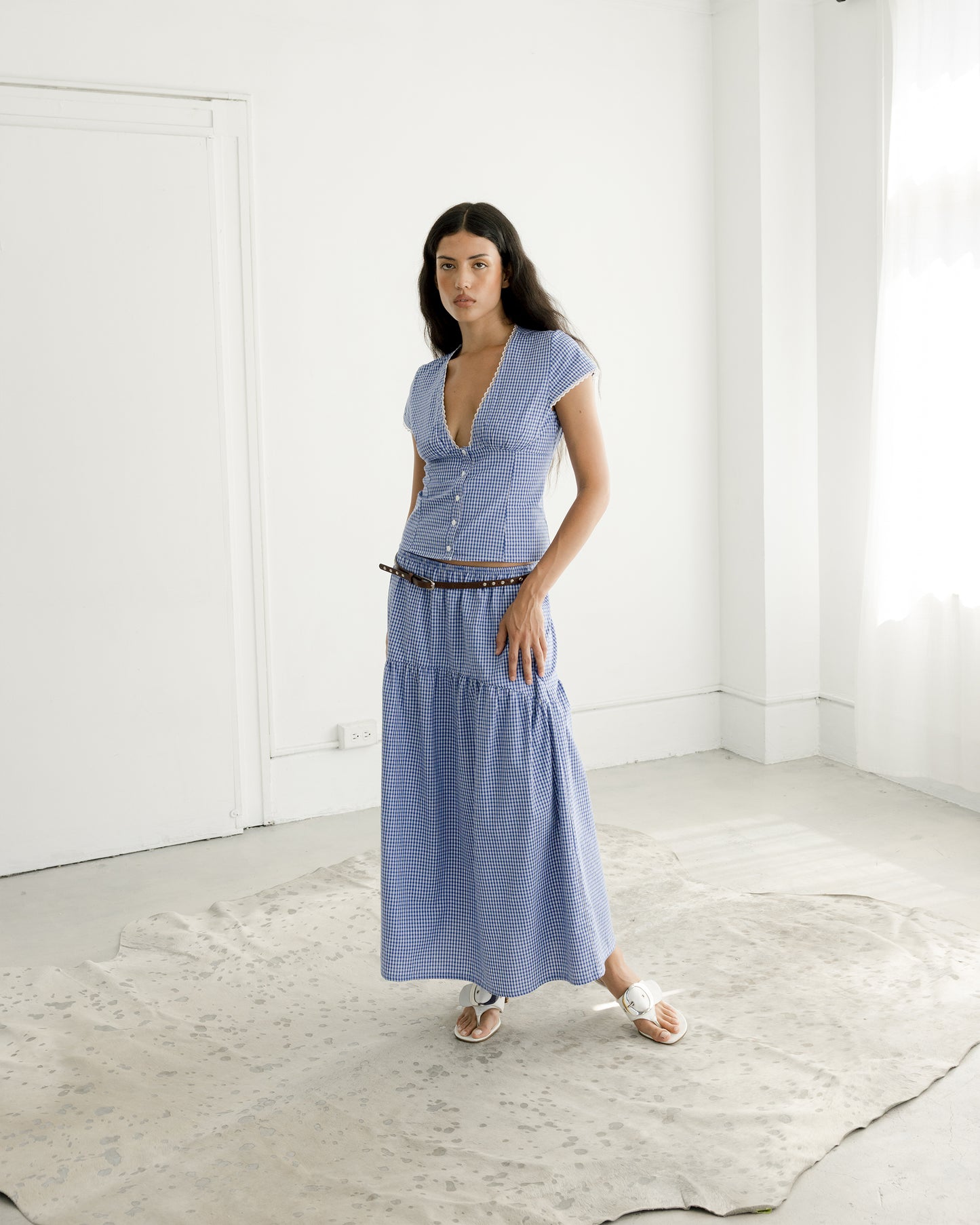 A BRONZE AGE FIELD SKIRT - OCEAN GINGHAM