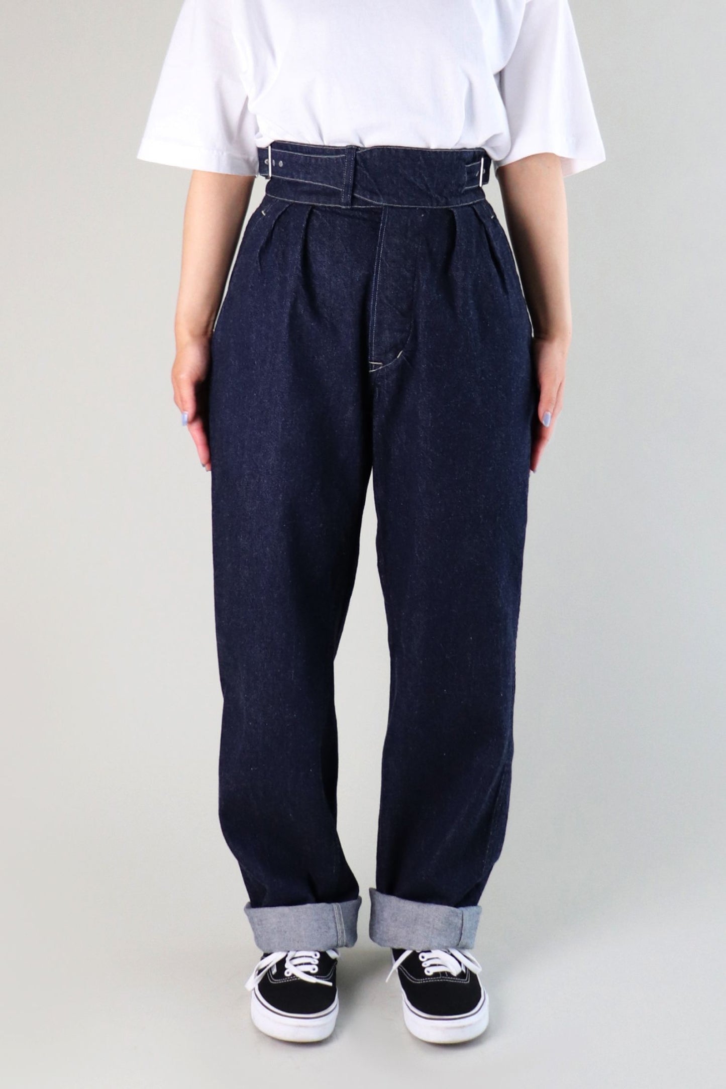 LENO SIDE BELTED GURKHA TROUSERS - INDIGO
