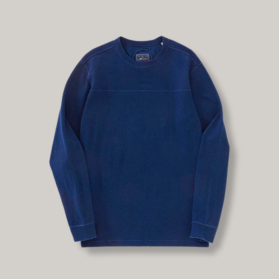 BLUE BLUE JAPAN SLUB COTTON HAND DYED CREW NECK LS TEE - BLUE