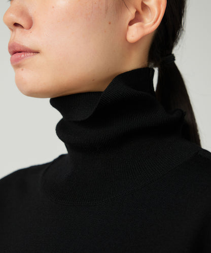 SNOW PEAK WASHABLE WOOL TURTLENECK KNIT - BLACK