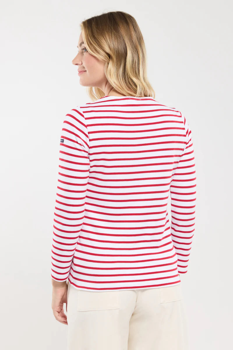 ARMOR LUX LADIES HERITAGE BRETON SHIRT L/S - WHITE/ BRAISE
