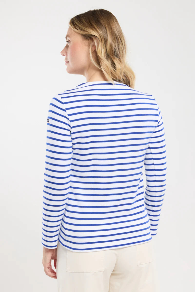 ARMOR LUX LADIES HERITAGE BRETON SHIRT L/S - WHITE/ ETOILE ROYAL BLUE