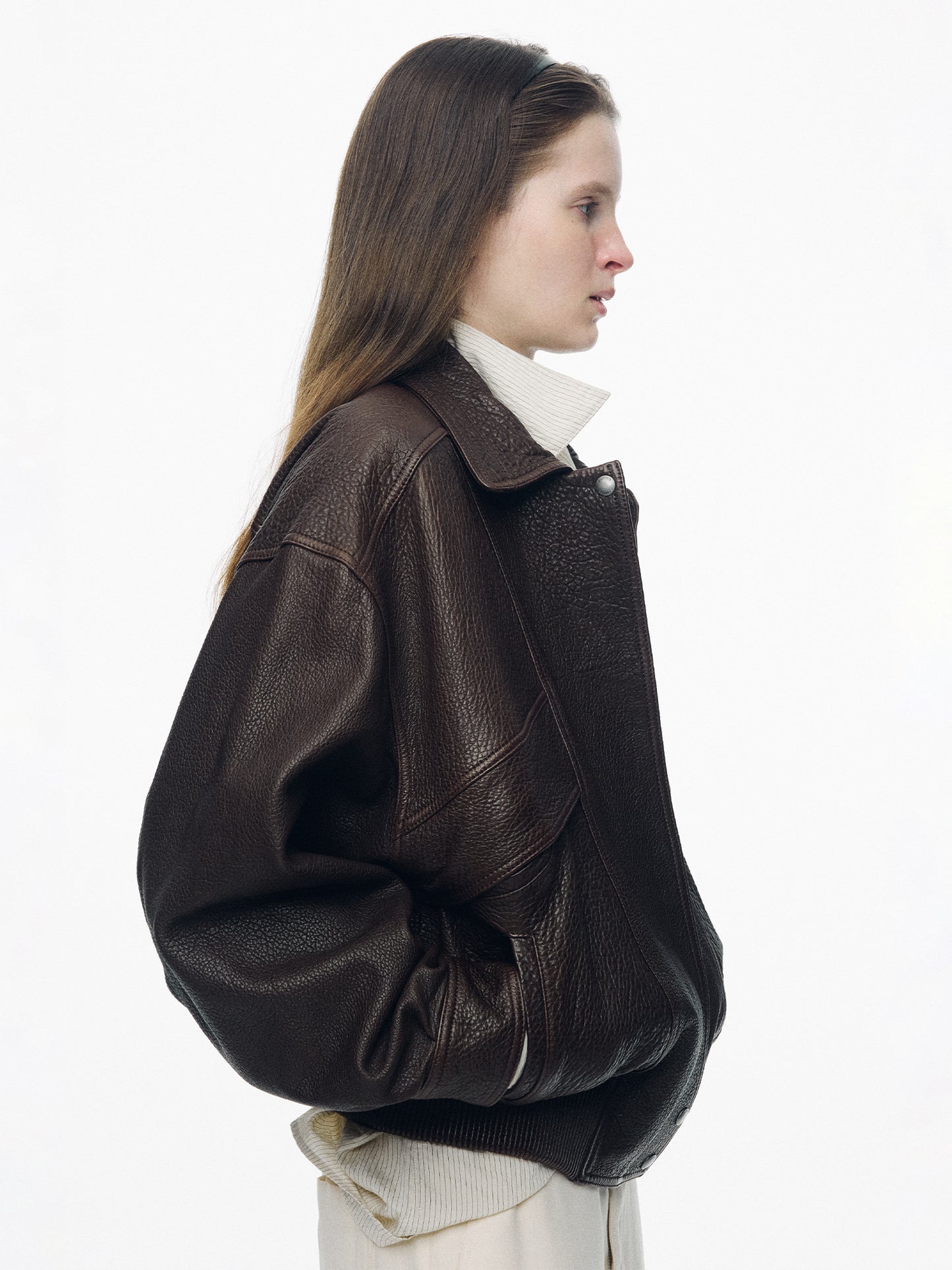 NOTHING WRITTEN LAMBSKIN BOMBER - BROWN