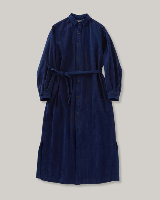 BLUE BLUE JAPAN WOMENS KASEZOME SASHIKO SHIRT DRESS - INDIGO