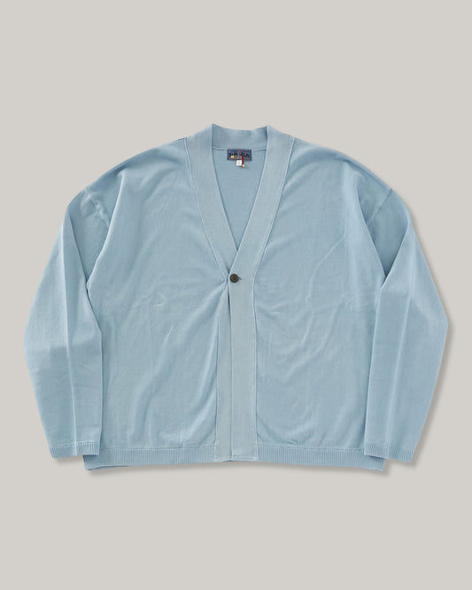 BLUE BLUE JAPAN ORGANIC COTTON PAPER YARN V-NECK CARDIGAN - BLUE