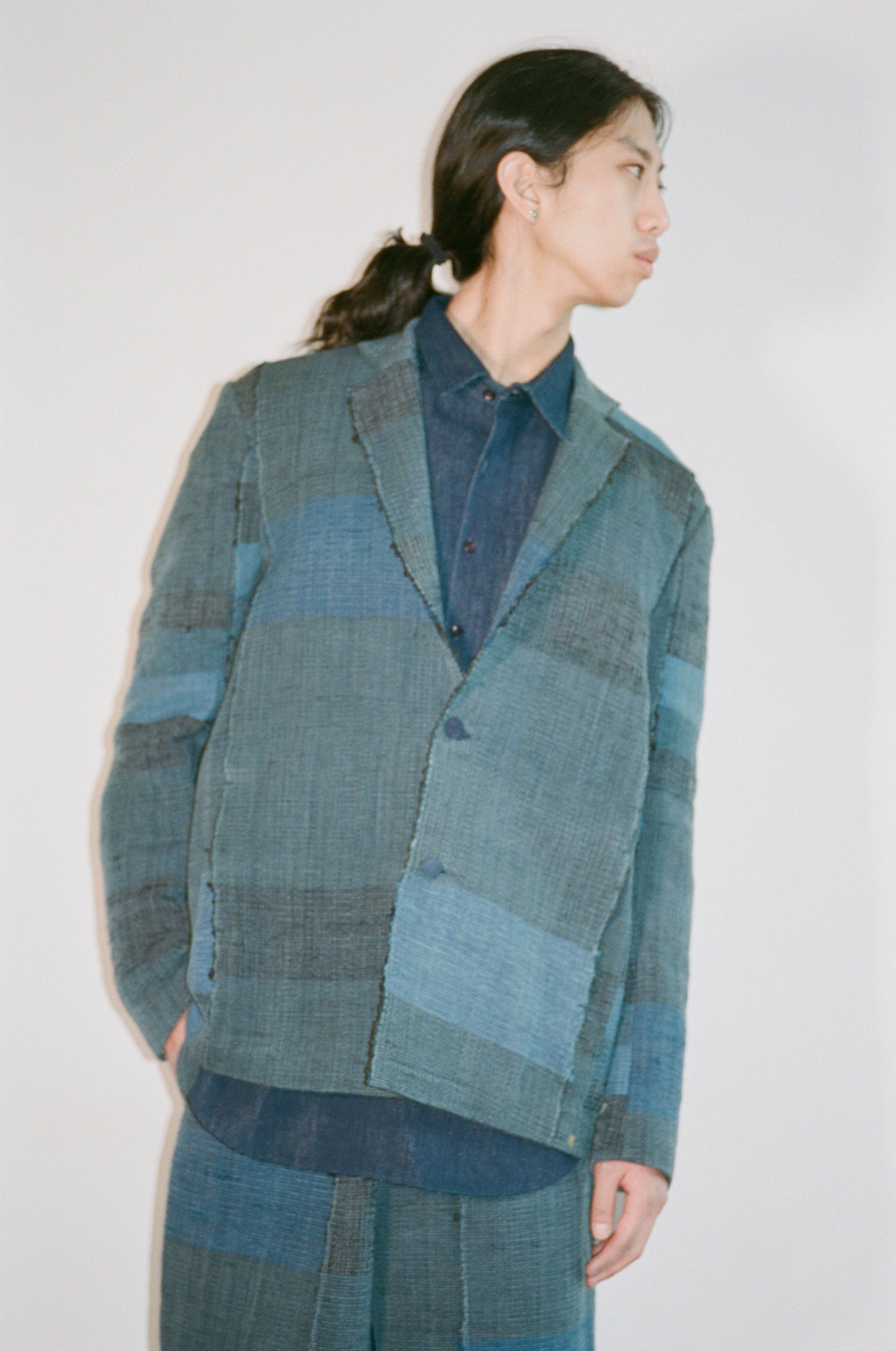 11.11 HAND WOVEN PATCHWORK JACKET - INDIGO