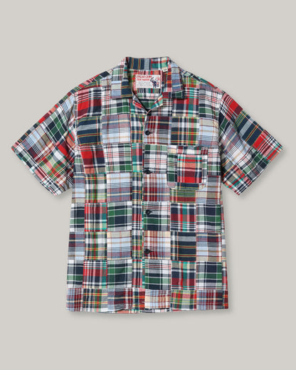 SUGAR CANE MADRAS CHECK PATCHWORK BUTTON DOWN SS SHIRT - RED