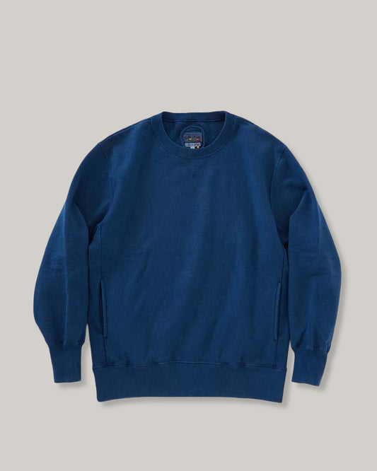 BLUE BLUE JAPAN KNITTED ORGANIC COTTON SWEAT HAND DYED CREW NECK PULLOVER - INDIGO