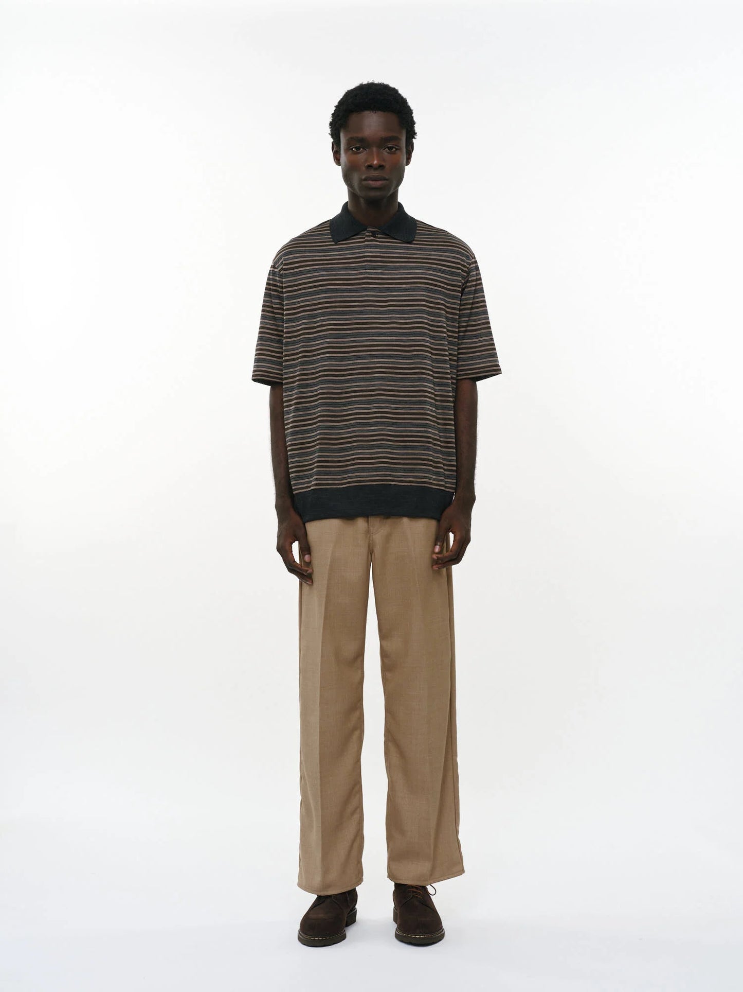 MARKA ONE BUTTON POLO S/S TEE - BEIGE BORDER